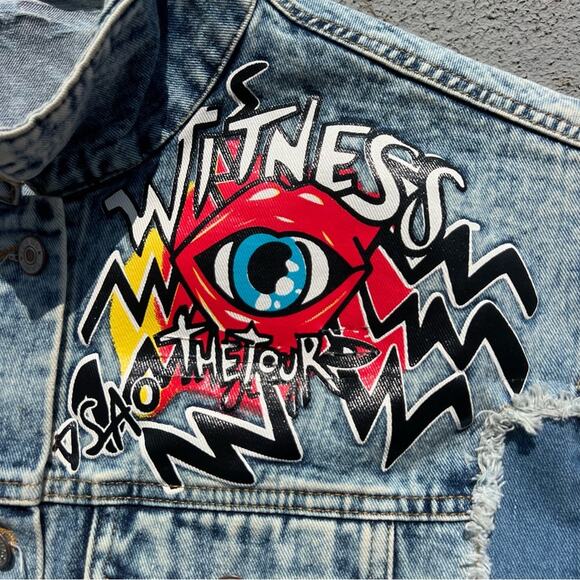 Hard Rock Cafe Bad Girl Vog Paris Catwoman Denim Jean Two Tone Jacket Blue B LG - Picture 9 of 9